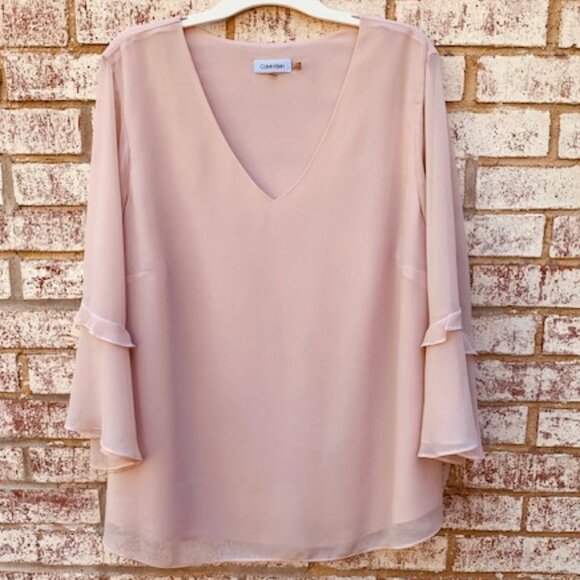 Calvin Klein Blush Pink Bell Sleeve Blouse - Picture 1 of 9